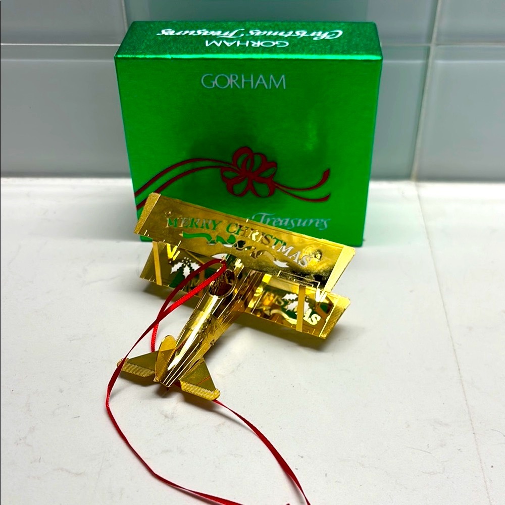 Gorham Gold and Red Biplane Ornament